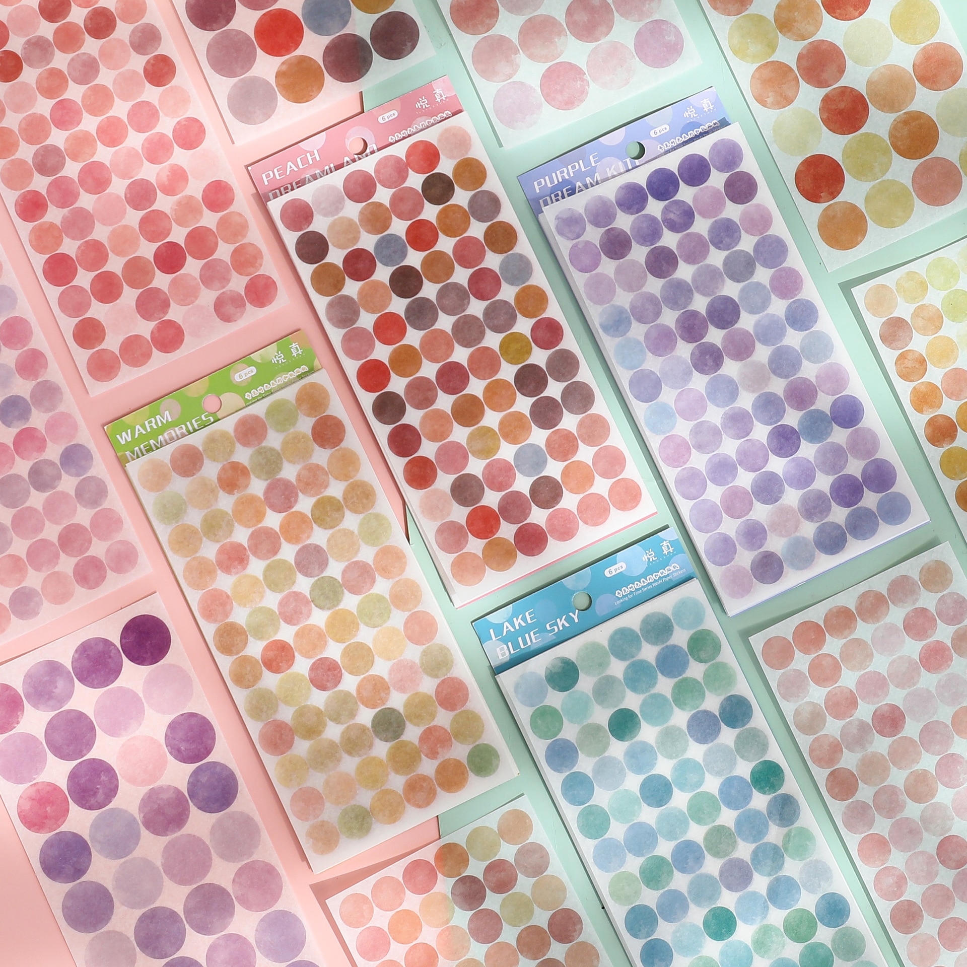 6pcs Find Time series Decorative Round Stickers Scrapbooking watercolor dots Label Diary Album Stationery painting Accessories