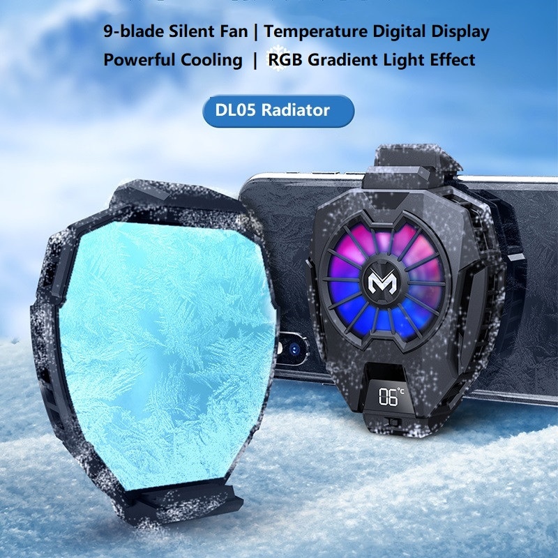 DL05 Phone Radiator Universal Phone Cooler Portable Phone Cooling Fan Game Live Cool Heat Sink LED Digital Display Type-C