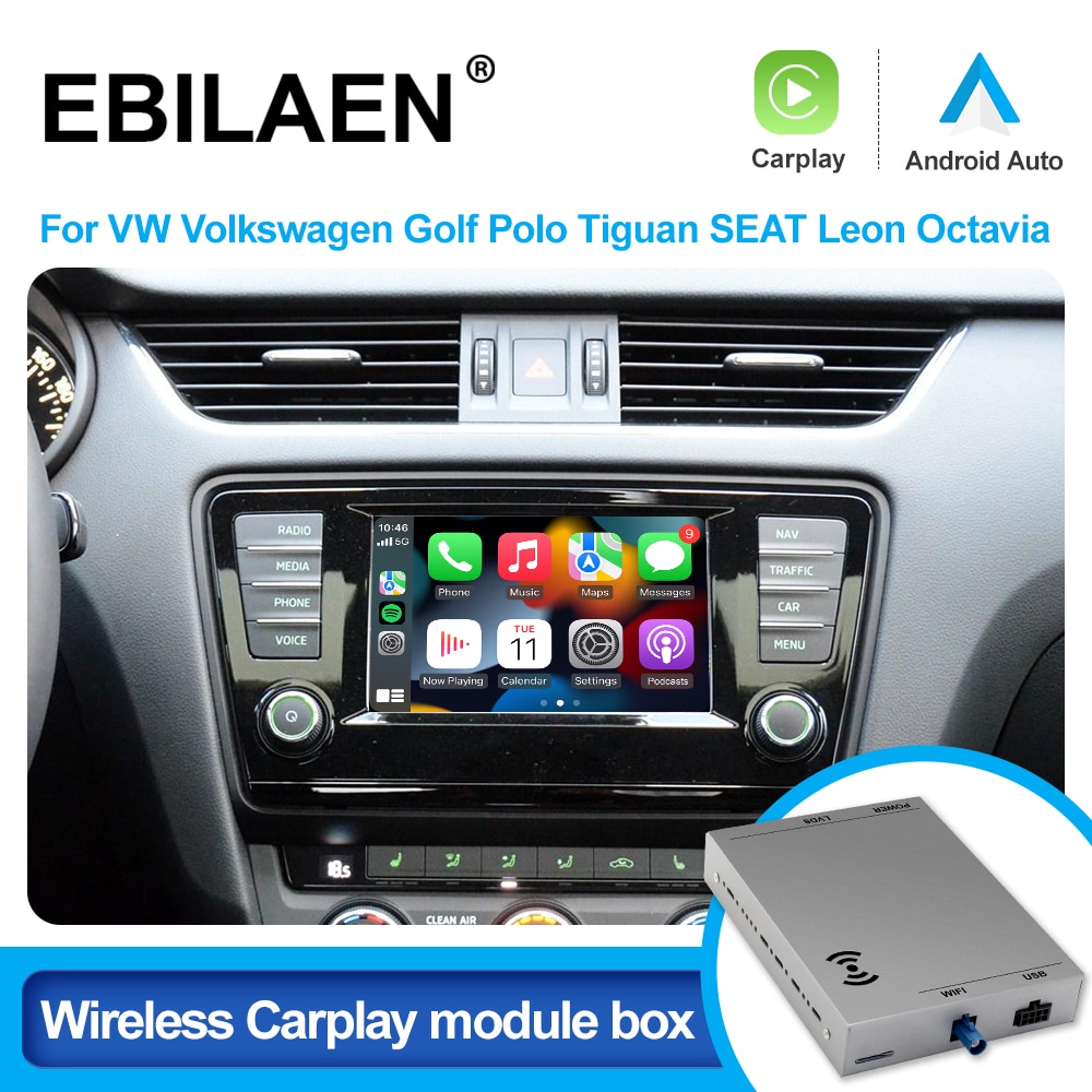 EBILAEN Wireless Carplay Android Auto Module Box For VW Volkswagen Skoda Octavia A5 Golf 7 Polo Passat B8 Mirror Link MIB MIB2
