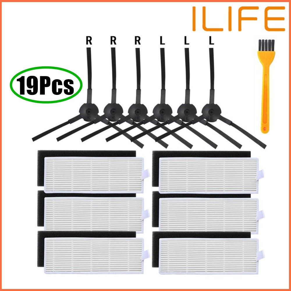 18Pcs/lot Robot vacuum cleaner Hepa filter for ilife a40 a6 a4 a4s parts filter Side Brush danhui robot vacuum cleaner parts