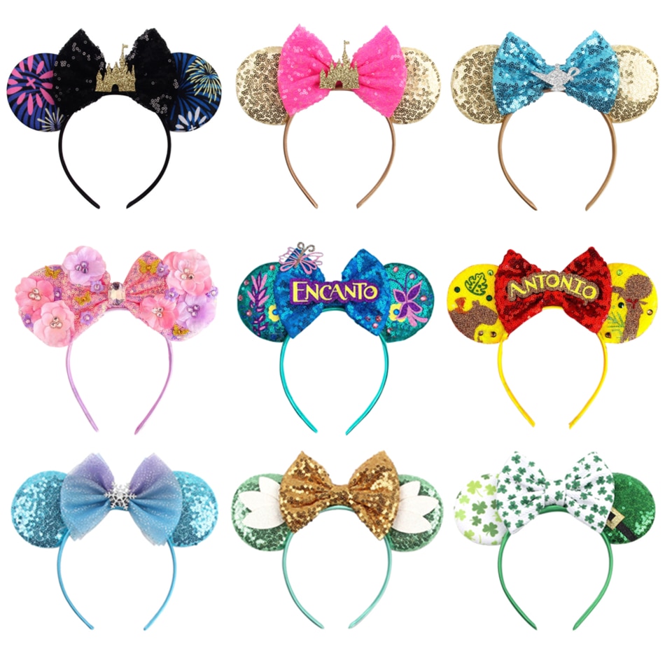 Disney Ears Headband Girls Sequin Castle Fireworks Hairband Cosplay Encanto Mickey Mouse Party Headwear Kids Hair Accessory