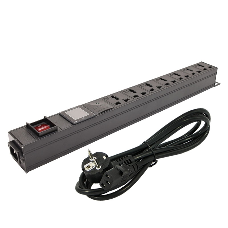 7 Way Universal Socket Basic PDU SPD Power Distribution Unit Network Cabinet Rack Mount Power Socket Strips with Current display
