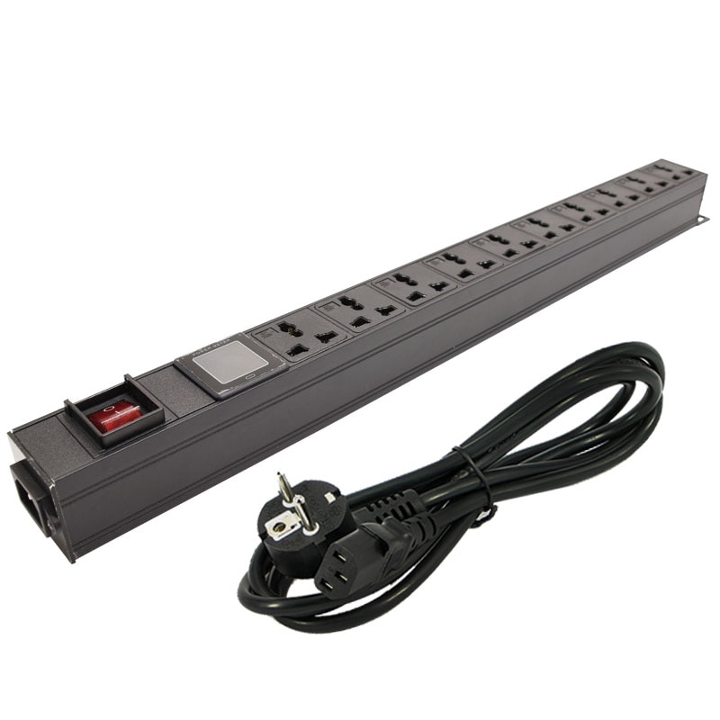 C14 Interface PDU 10 way Universal output SOCKET Power Strip Network Cabinet Rack 1U Aluminum Alloy With ammeter