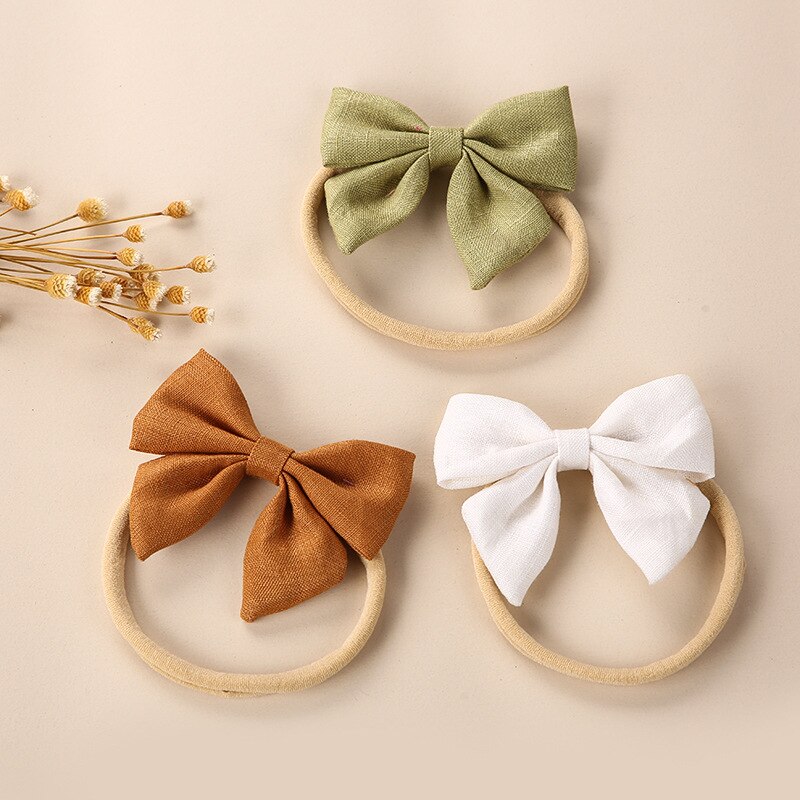 Baby Girl Bows Hair Accessories Kids Cotton Linen Headband For Newborns Nylon Bands Springs Head Bands Girls Princess Headdress