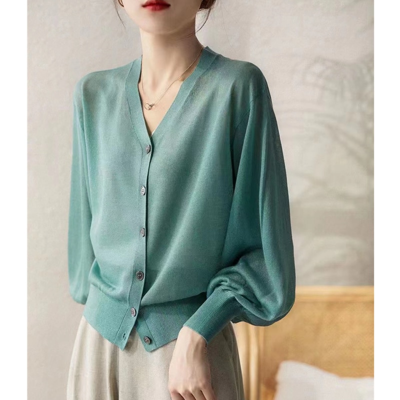 Cardigan women's air conditioner summer new ice silk long sleeve cotton and linen sunscreen shirt coat thin loose cotton ja
