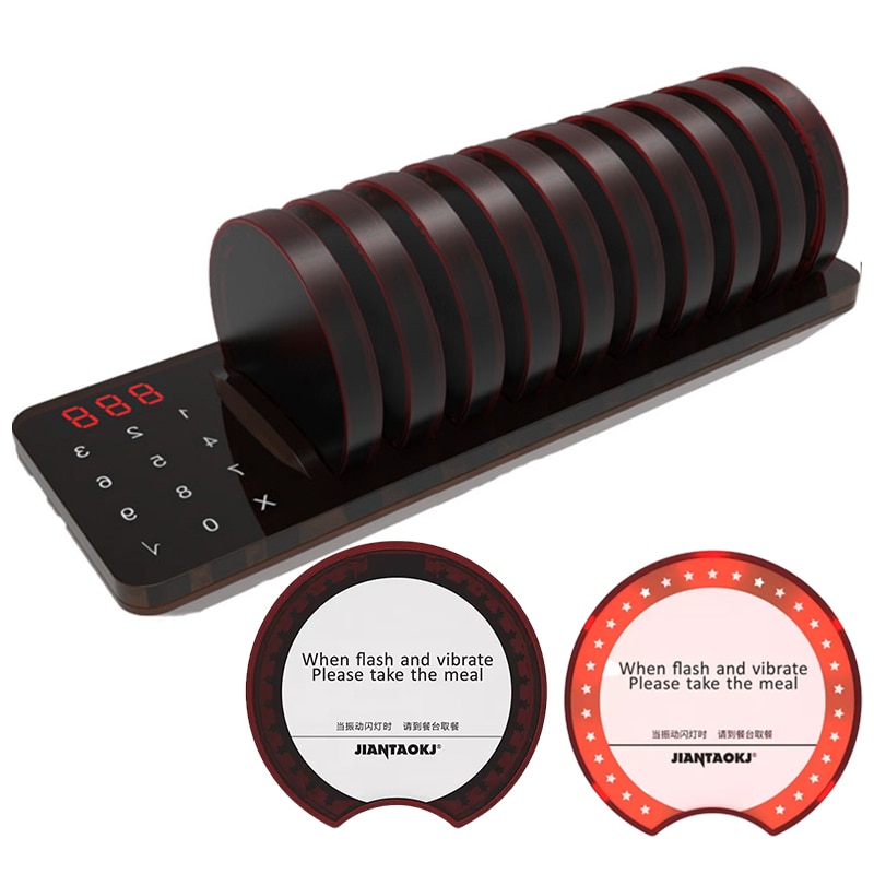 JIANTAO JT-9301 With 10 Coaster Pagers Wireless Calling System Waterproof Vibrators Restaurant Buzzer For Hookah Coffee Court
