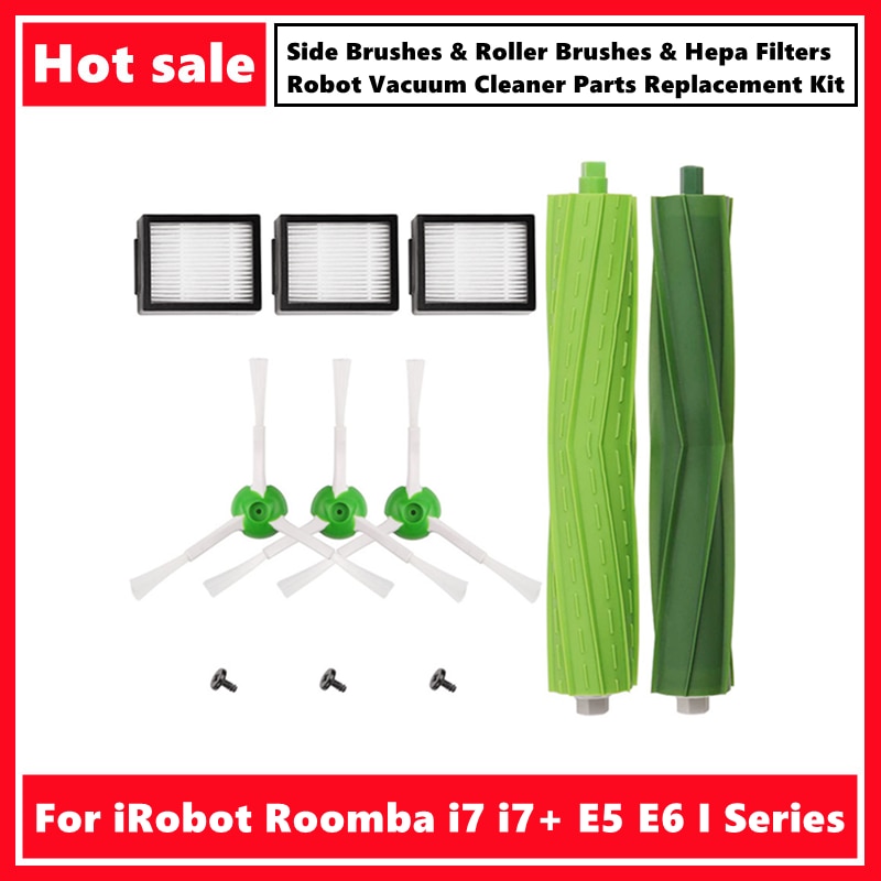 Side Brushes & Roller Brushes & Hepa Filters for iRobot Roomba i7 i7+ E5 E6 I Series Robot Vacuum Cleaner Parts Replacem