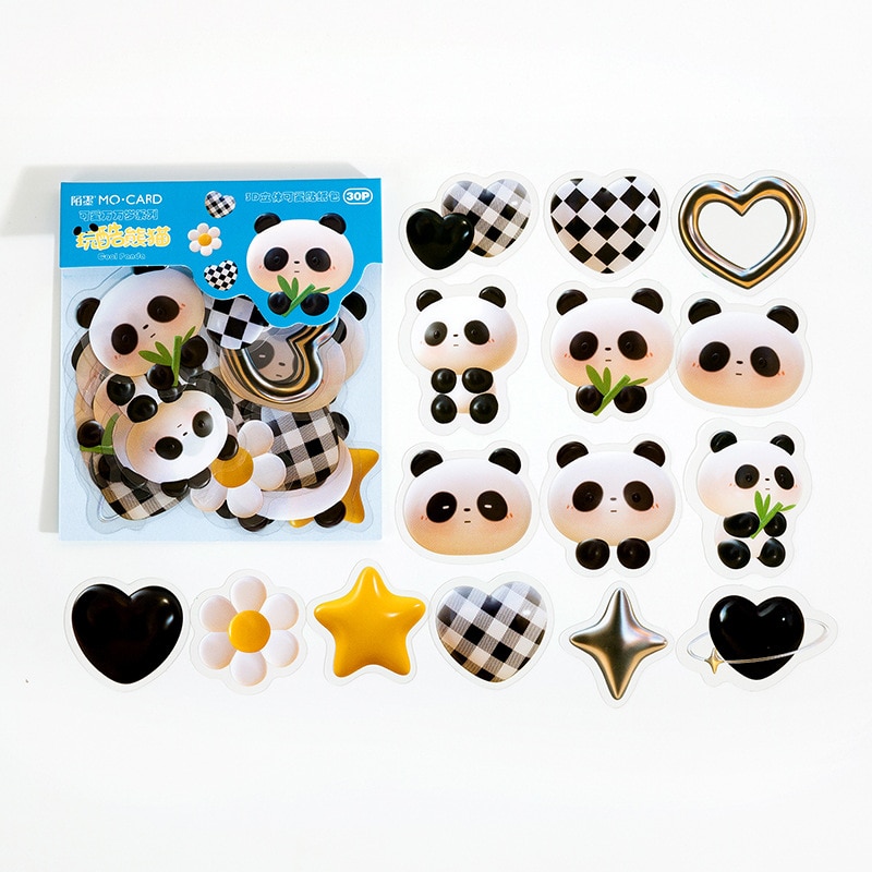 30 Pcs /pack 3D Printed Panda Rabbit Cat Waterproof Decorative Households Life Decoration Sticker