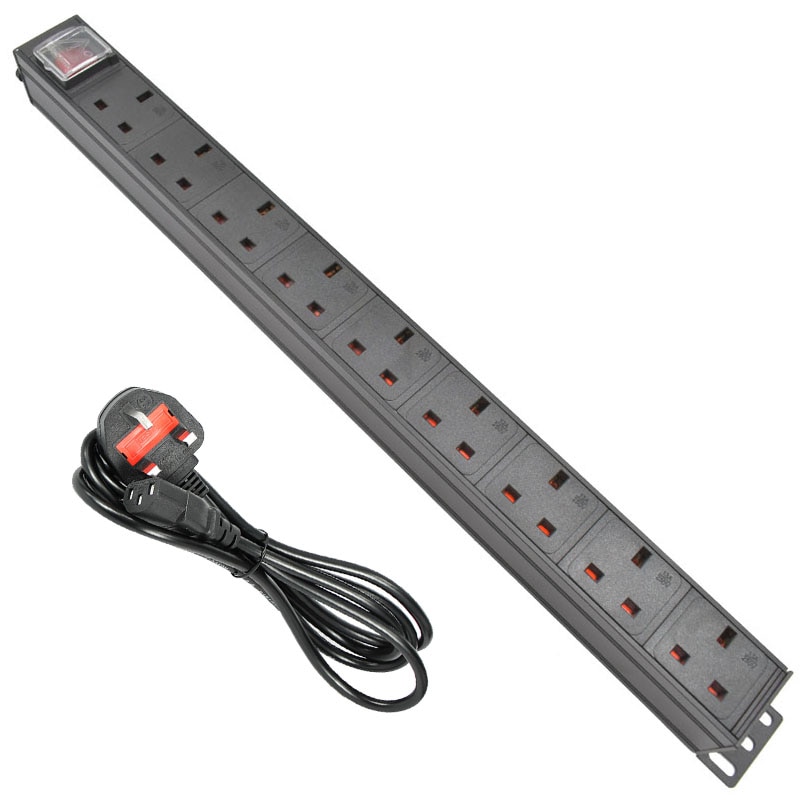 PDU Power Distribution Unit for Cabinet Strip Socket 9 way UK Plug Outlets C14 port
