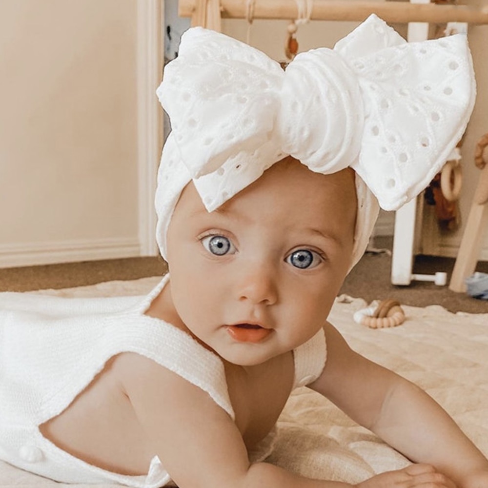 11 color Lace Hollow Knot Headband Baby Hair Accessories Oversize Bow Turban Hairband Newborn Headwrap Summer Child Headbands