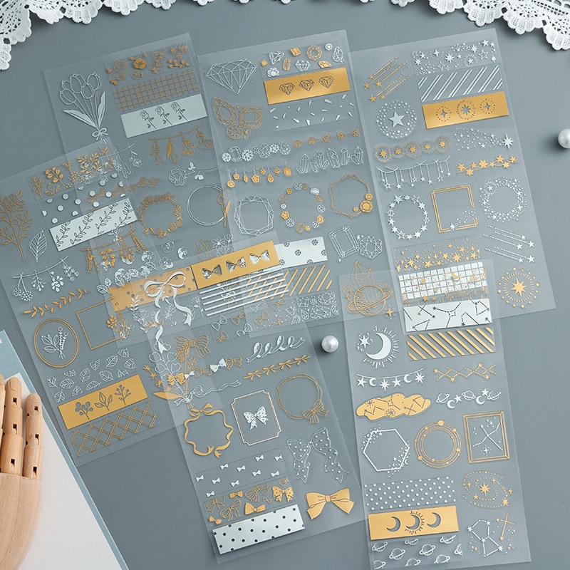 Creative Eternal Shine Series Gilding PVC Stickers Scrapbooking Diy Journaling Sticker Aesthetic Sticker Cute Stationery Gift