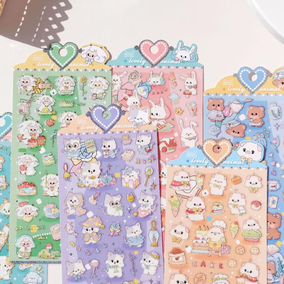 Korean Import Original Nekoni Cartoon Animals Laser Stickers Scrapbooking Diy Journal Aesthetic Sticker Stationery Deco Supplies