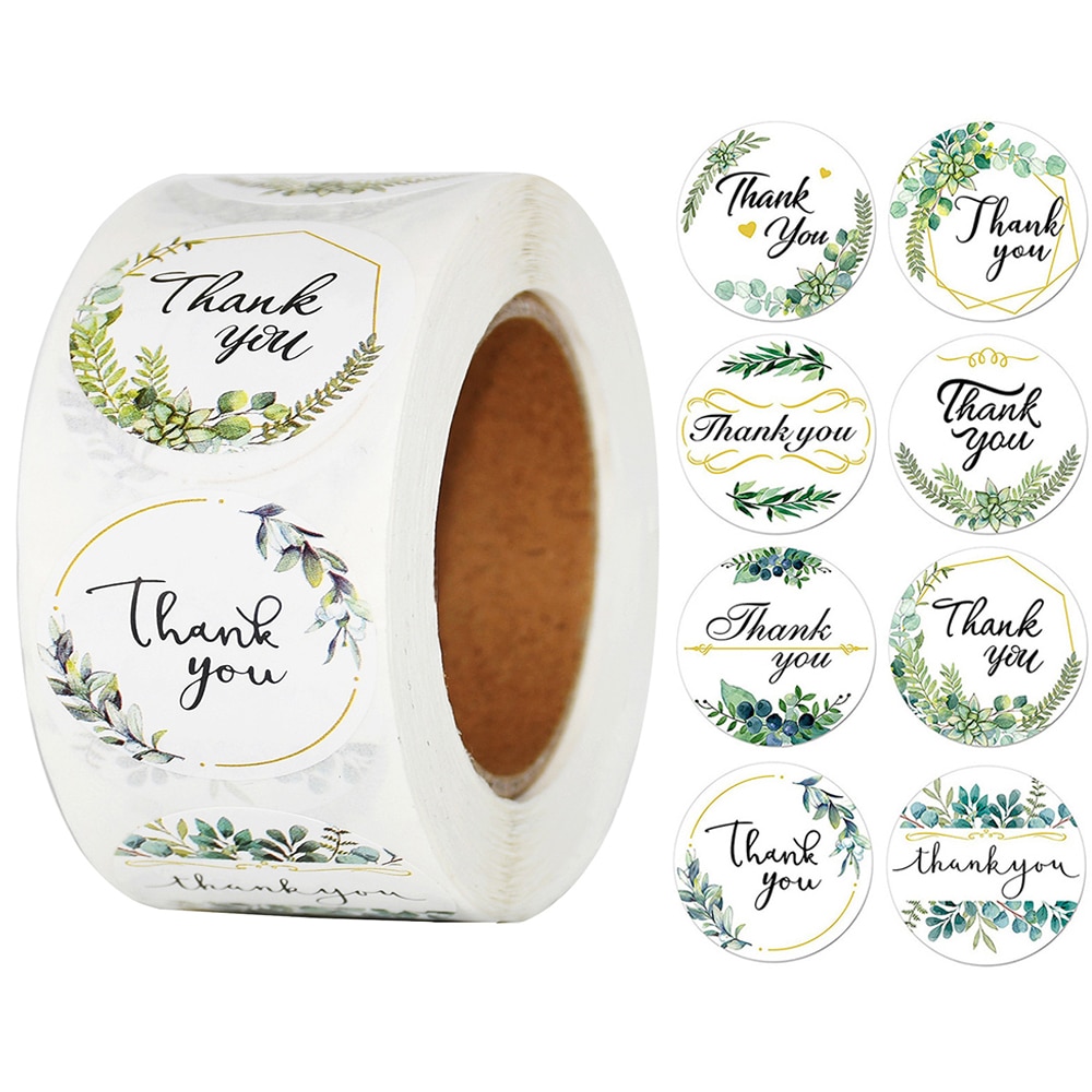 50-500pcs Green Leaves Thank You Stickers 1inch Sealing Label Sticker for Wedding DIY Gift Decoration Business Packing Stickers