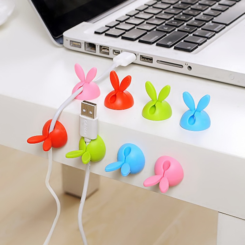 10pcs Cute Bunny Ears Cable Clips Silicone Self Adhesive Cable Manager Desk Phone Charger Cable Earphones Wire Winder Holder