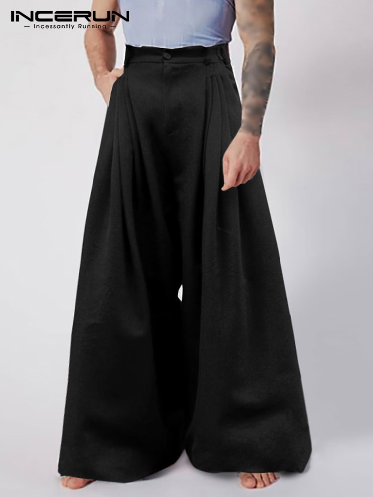 INCERUN 2021 New Men Fashion Casual Pantalons Solid All-match Simple Male Baggy High Waist Trousers Drop Crotch Long Pants S-5XL