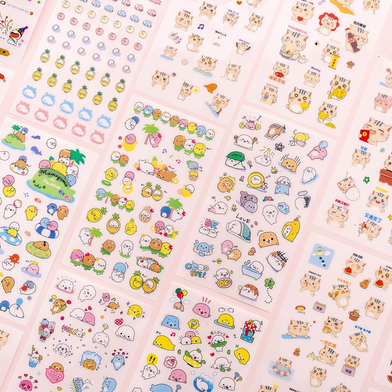 6 pcs/pack Novelty Cartoon Cats PVC Sticker Scrapbooking Diy Journaling Sticker Aesthetic Sticker Stationery Gift Kawaii Sticker