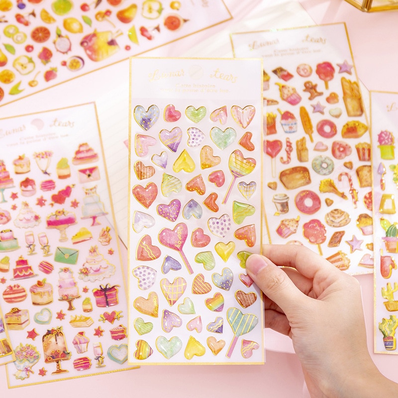 Creative Cake Fruits Hearts Crystal Stickers Scrapbooking Diy Diary Stationery Sticker Korean Cute Sticker