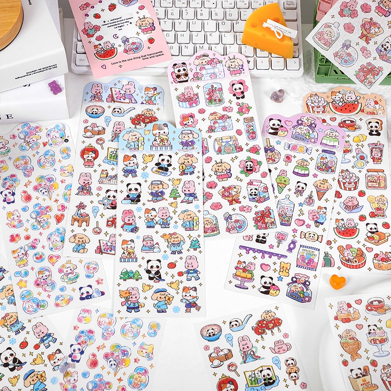 MOHAMM 1 Sheet Cute Panda Cartoon Stickers for DIY Craft Project Photo Notebook Cards Decoration Journal Planners