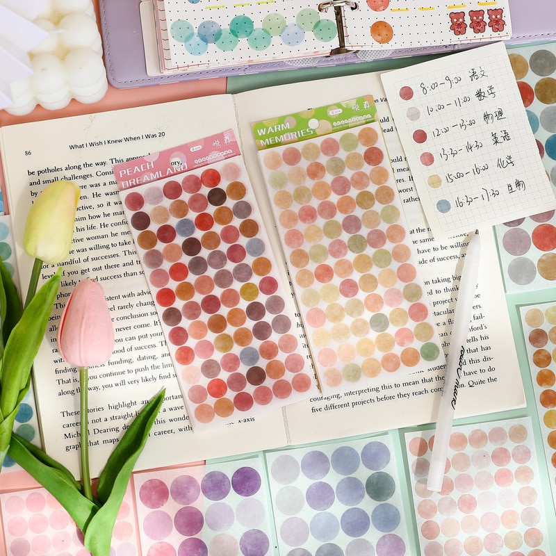 MOHAMM 6 Sheets Colorful Pastel Dot Stickers for Creative Label Poster To Do List Calendar Planners Basic Material