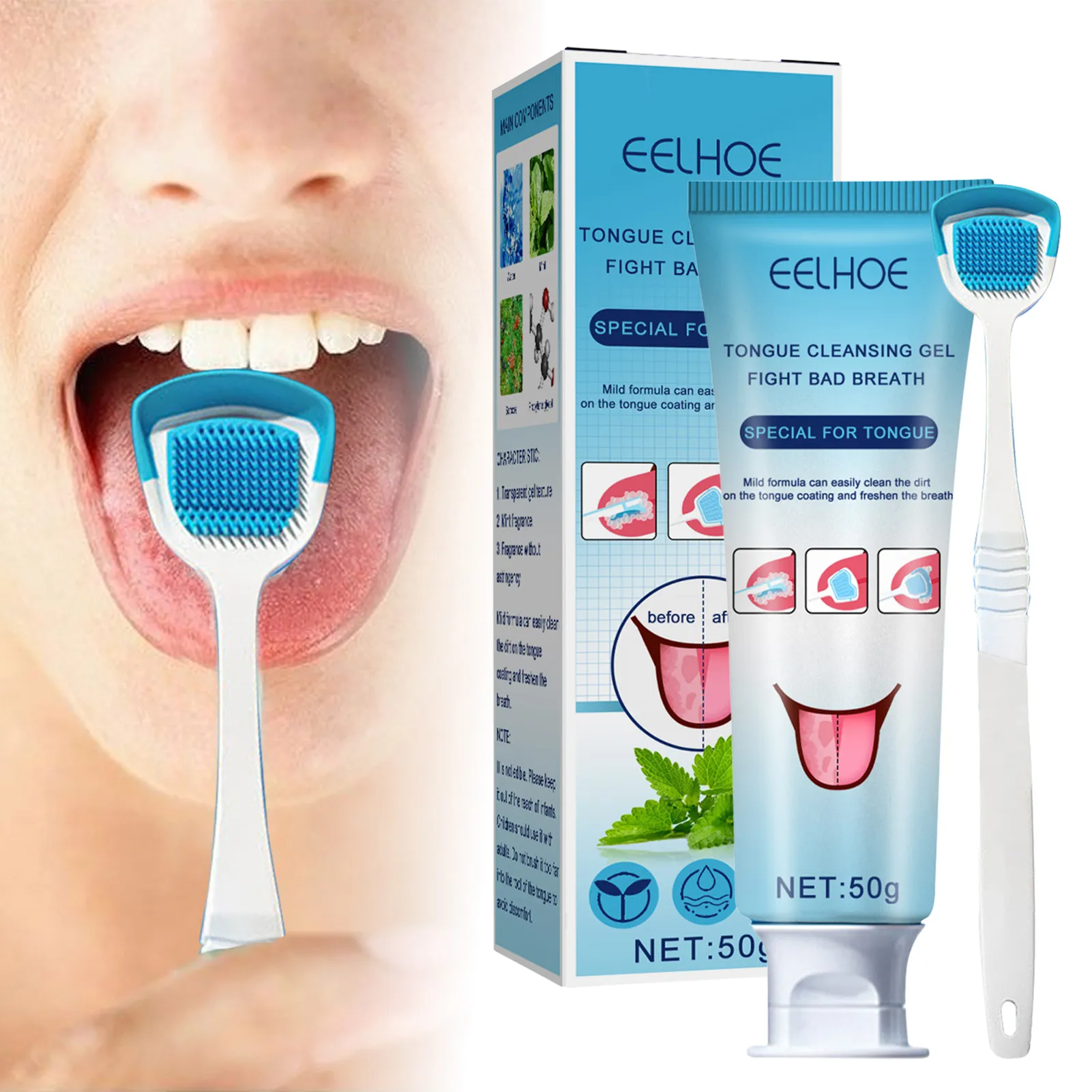 Tongue Cleaning Kit Tongue Cleaning Gel With Brush Tongue Cleaner Brush Silicone Scraper Toothbrush Fresh Breath