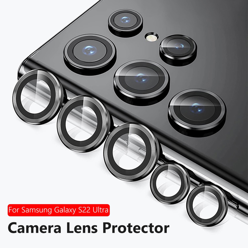 5pcs Aluminum Alloy Camera Lens Protector Mini Tempered Glass Film for Samsung Galaxy S22 Ultra Back Lens Protective Ring Cover