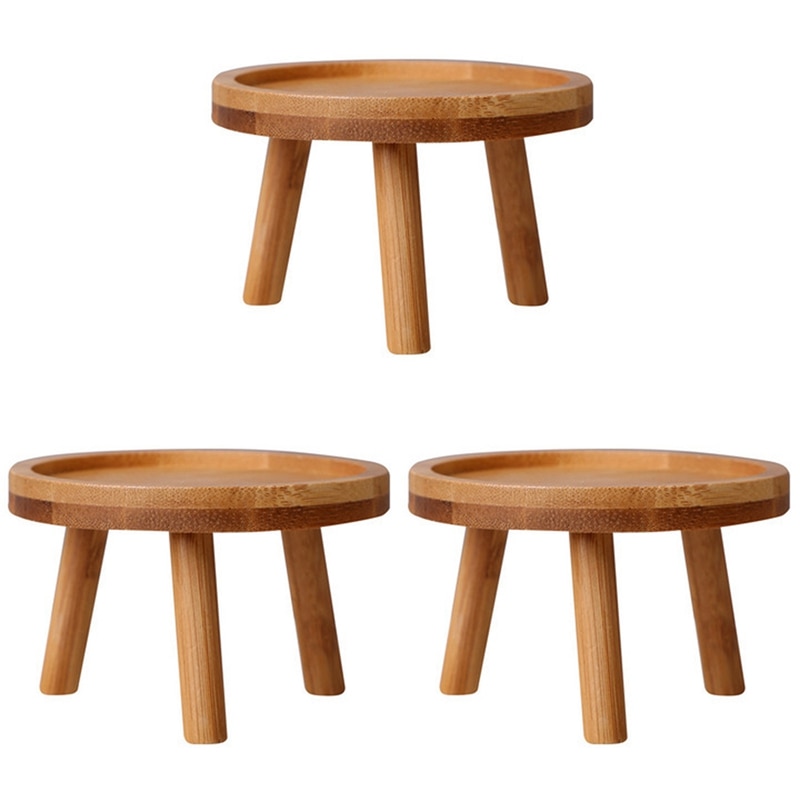 3X Wooden Plant Stand Flower Pot Base Holder Stool High Stool Balcony Succulent Round Flower Shelf For Indoor Outdoor