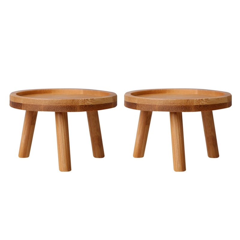 2X Wooden Plant Stand Flower Pot Base Holder Stool High Stool Balcony Succulent Round Flower Shelf For Indoor Outdoor