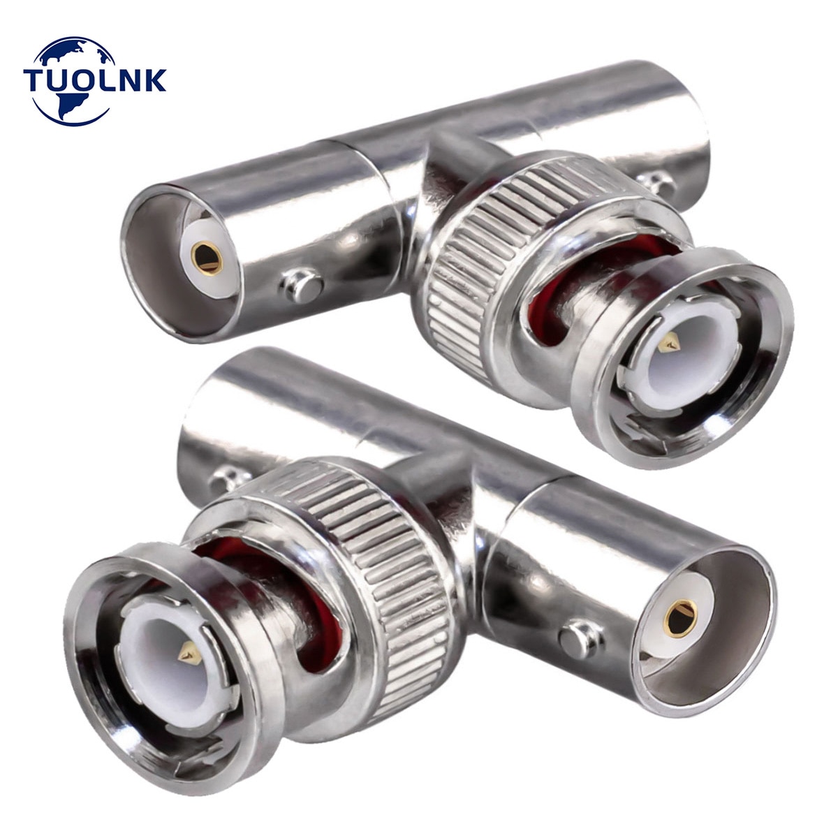 2pcs/Lot BNC Triple Tee Connector BNC Male to Dual BNC Female T Shape RF Coaxial Adapter for Coaxial Cable