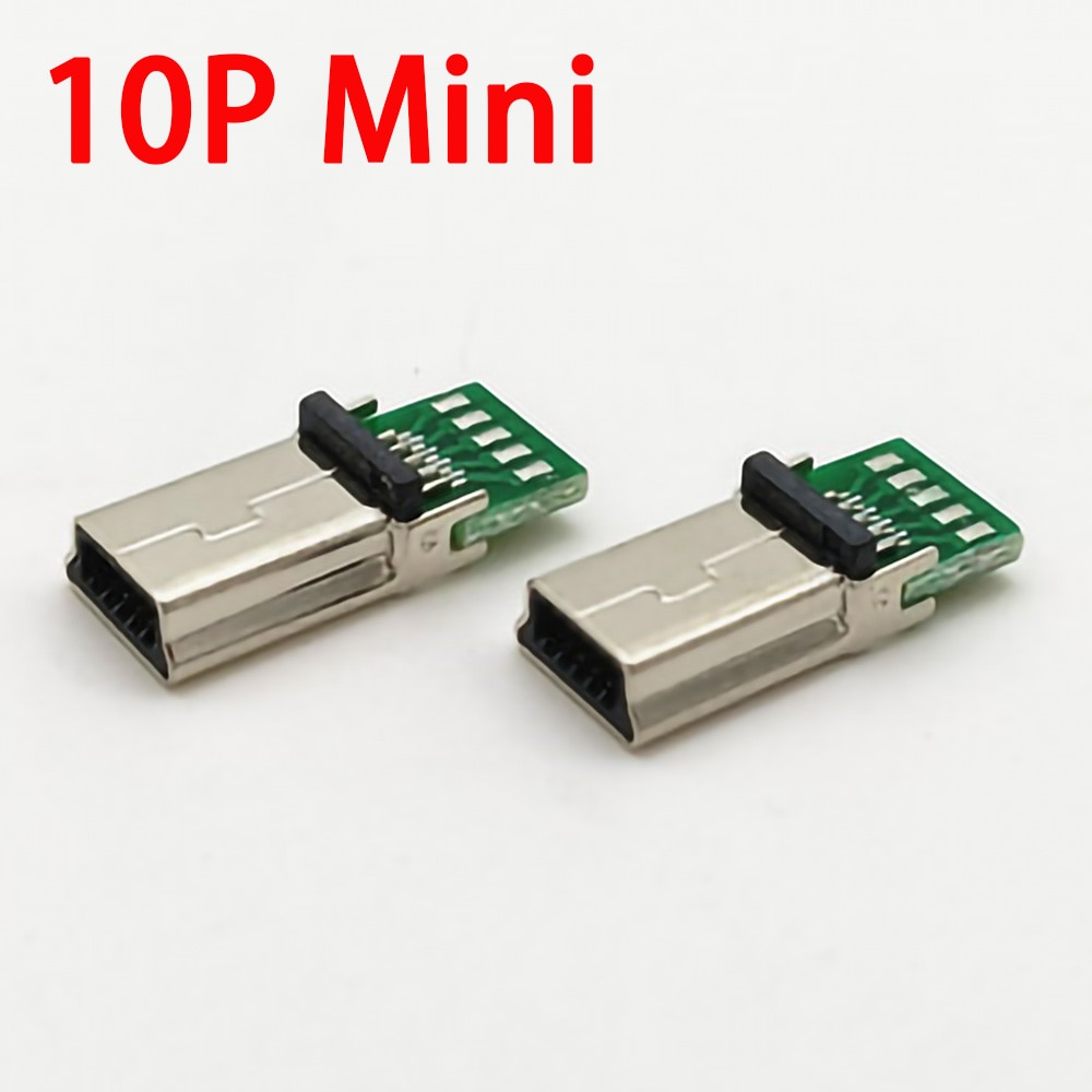 5pcs Mini USB 10P Plug Socket Charging Adapter W/ PC Board Mini 10 Pin Male USB Data Cable Connector Plug