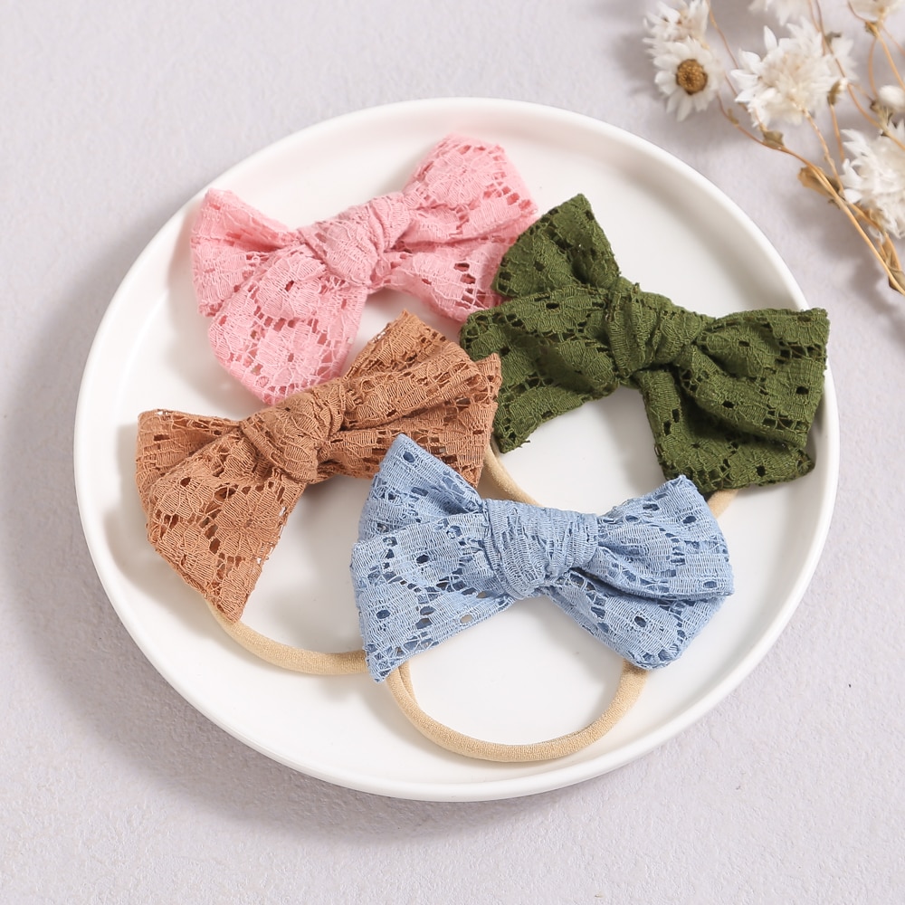 Bow Baby Headband Hair Rope Nylon Elastic Children Headbands Toddler Accessories Kids Newborn Girls Headwear Lace Fabric