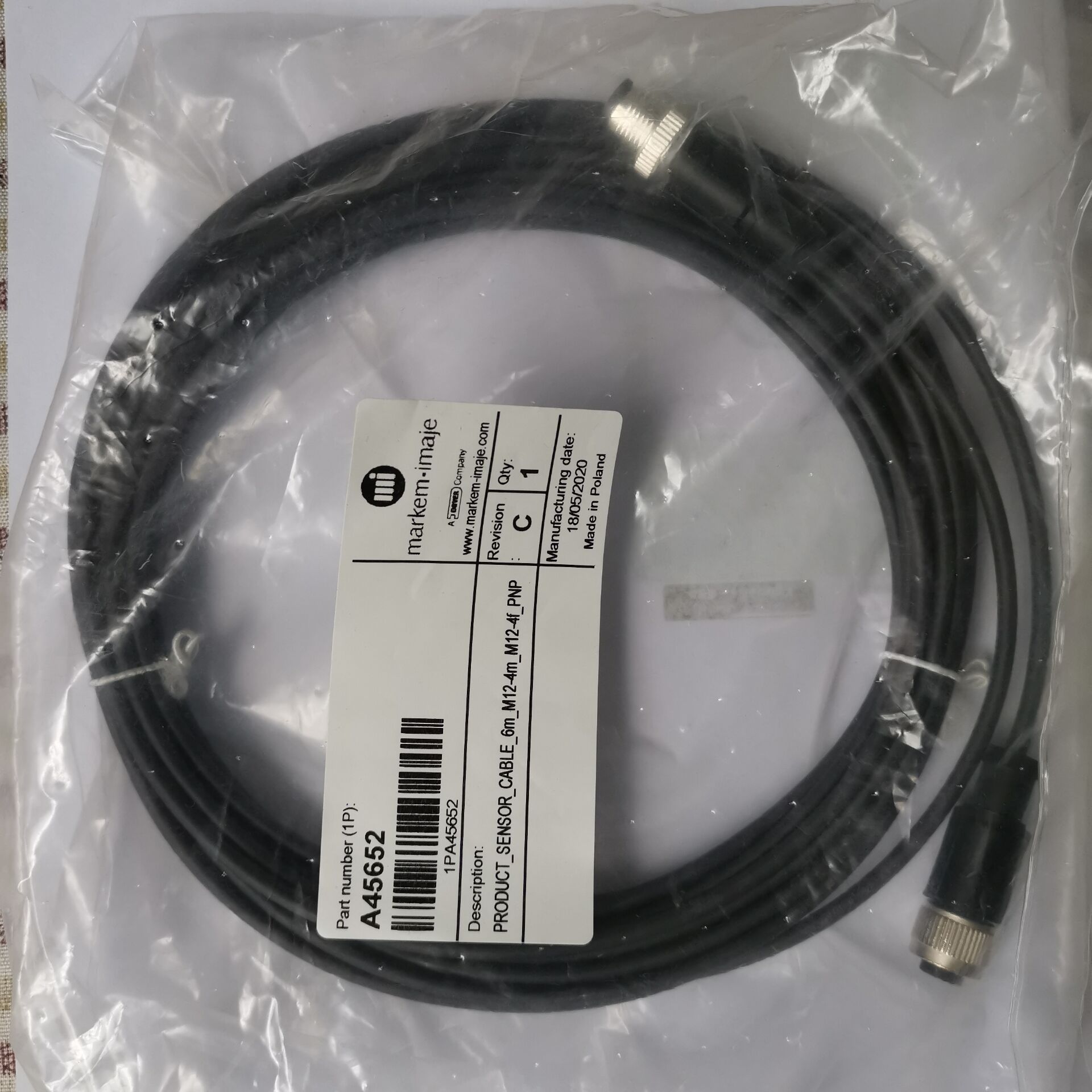 A45652 SENSOR_CABLE_6m_M12-4f M12-4m.PNP USE FOR IMAJE 9018 9028 9029 9020 9030 INKJET CODING PRINTER