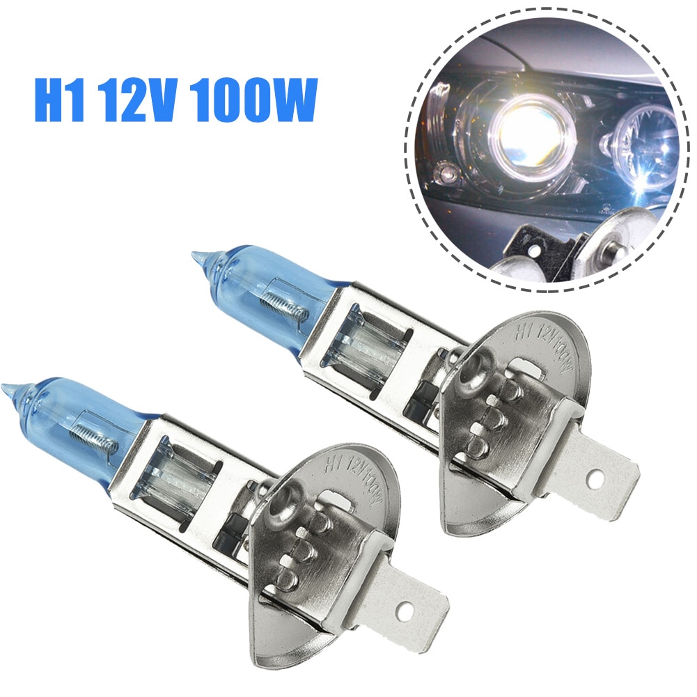 2pcs H1 Car Head Light Halogen Bulb Upgraded Quartz Halogen Lamp Super White Light 12V 100W Car Headlights Halogen Bulb