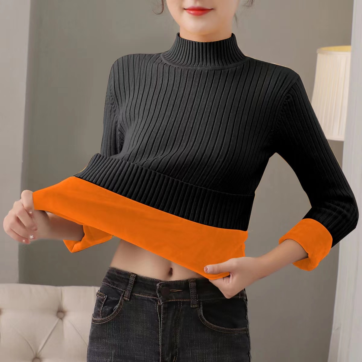 2022 Pullover Half Turtleneck Sweater Autumn And Winter New Women's Clothing Thickening And Velvet Solid Color Knitted Swea
