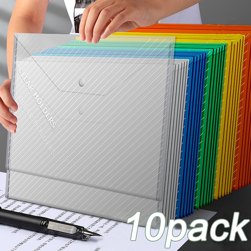 10pcs Thick File Bag Transparent Waterproof A4 Snap-type Plastic Information Bag Transparent A 4 Folder With Button Type
