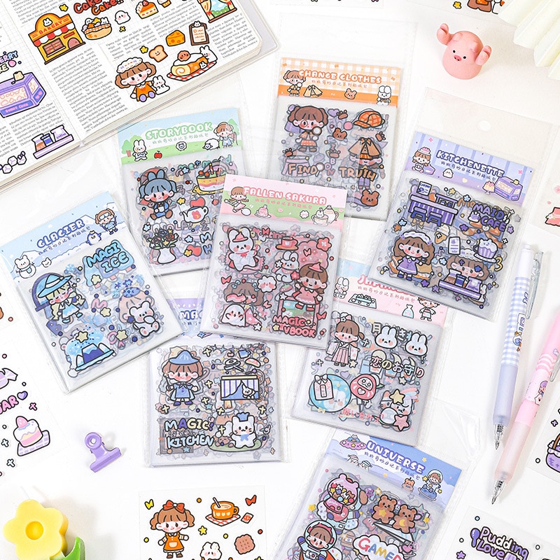 MOHAMM 25 Sheets PVC Cute Cartoon Stickers for Diary Notebooks Daily Life Decoration Scrapbooking DIY Carfts