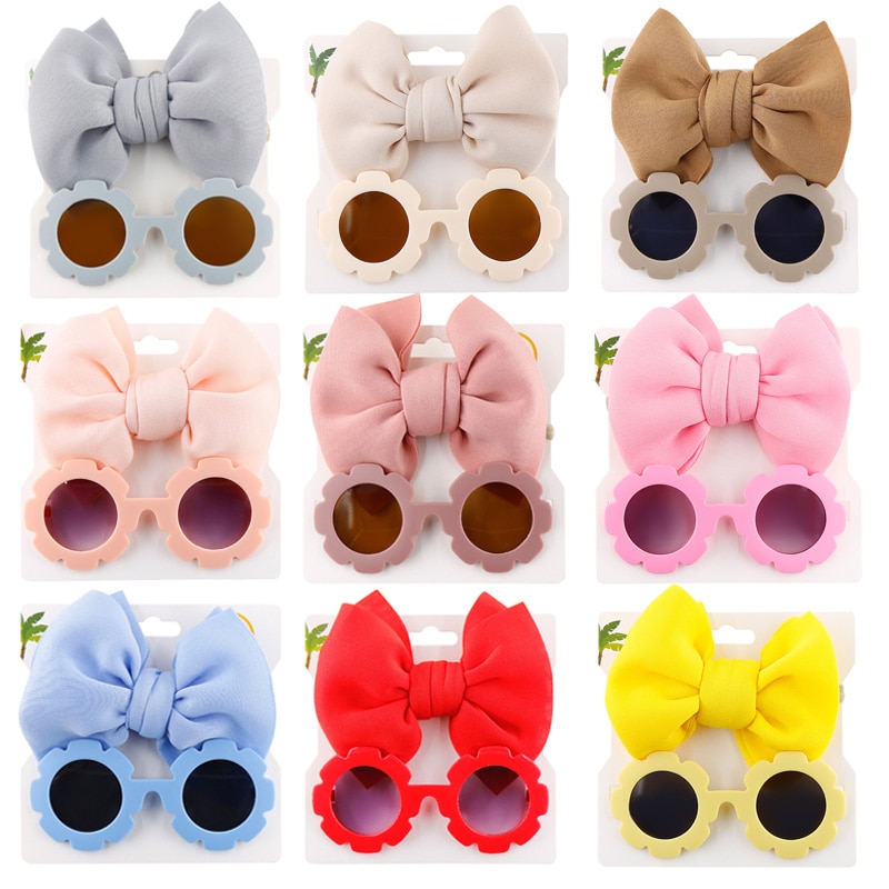 New Baby Sunglasses Headband Set Fashion Big Bow Princess Head Band for Girls Accessories Kids Sunglasses Beach Travel Outfit
