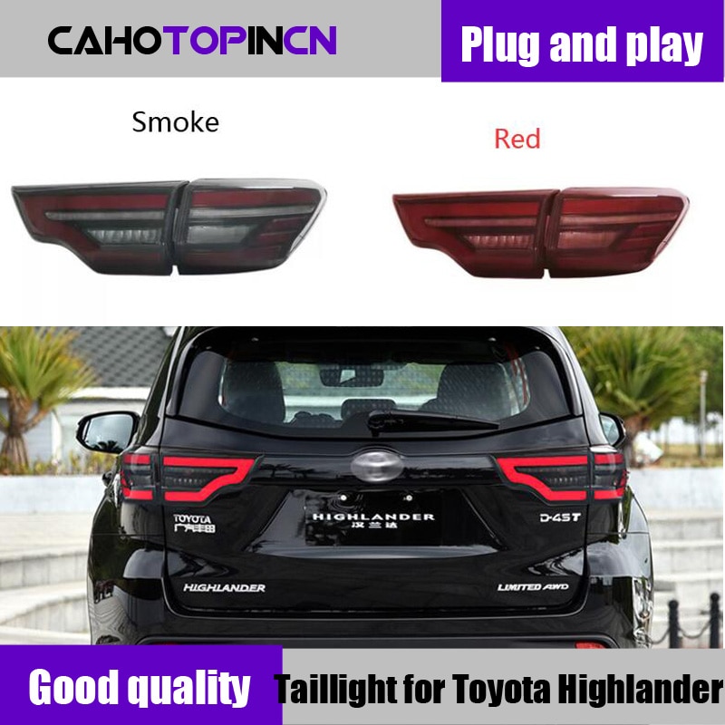 Car LED Taillight Tail Light For Toyota Highlander 2015 - 2021 Rear Running Light + Brake + Reverse Lamp + Dynamic Turn Signal