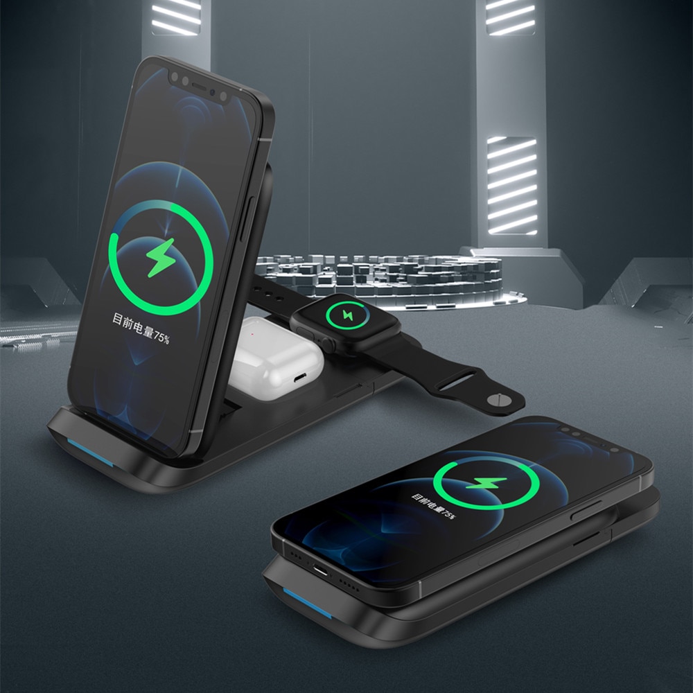 15W Wireless Charger Stand For iPhone 13 12 11 XR XS Max For Airpods Pro 3 in 1 Fast Charging Dock Station For Apple Watch 7 6 5