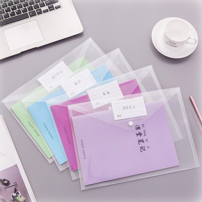 File Bag Transparent Waterproof A4 Snap-type Plastic Information Storage Bag School office Statinery Supplies