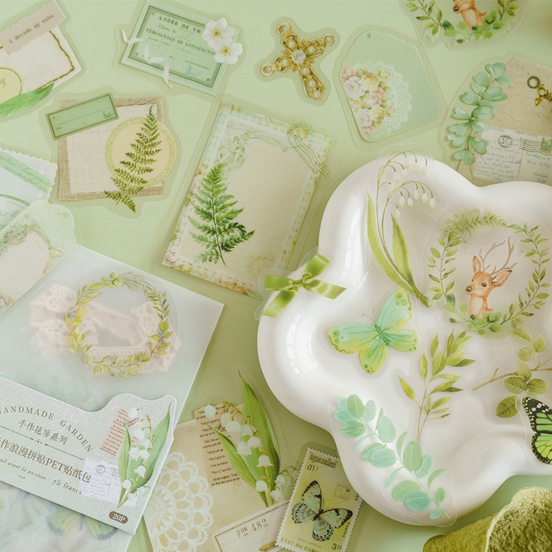 40pcs Hand-made flower room series Decorative PET Stickers fresh plant handbook Scrapbooking Label Diary Art Journal Planner