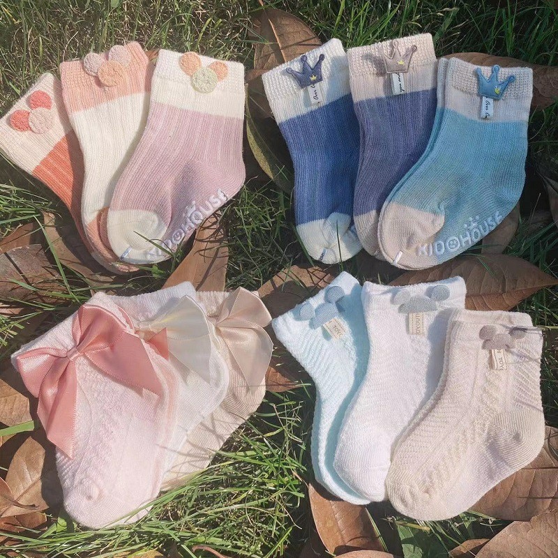 3 Pairs/Lot Newborn Socks Anti-slip Baby Socks Cartoon Bow Children Toddler Socks Boy Girl Socks Baby Accessories