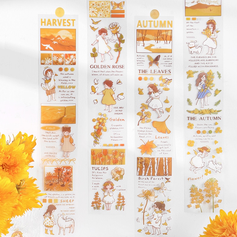 MOHAMM 1 Sheet PET Golden Landscape Masking Tape for Character Scene Collage Scrapbooking Diary Decoration