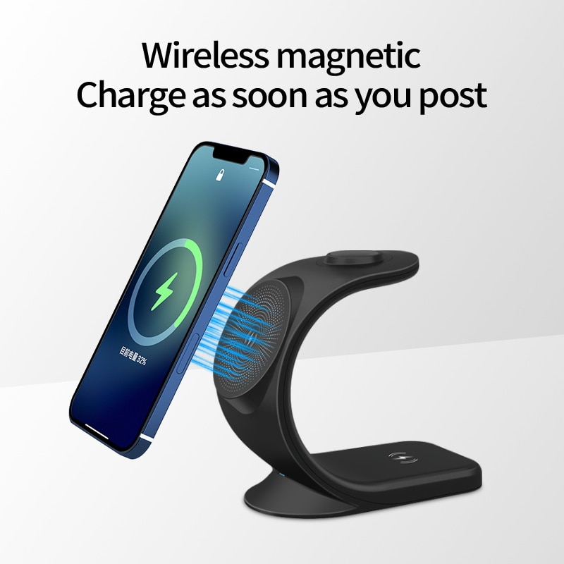 15W Qi Wireless Charger For iPhone 13 12 11 Pro Xs Max Mini X Xr Magnetic Wireless Charger Stand Dock For iWatch 7 Airpods