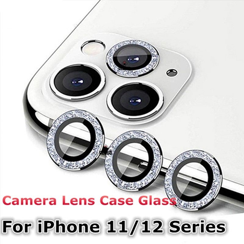 For iPhone 12 11Pro Max Diamond Metal Ring Case Glass Camera Lens Screen Protector for iPhone 13pro 12 mini 12pro max Lens Cover