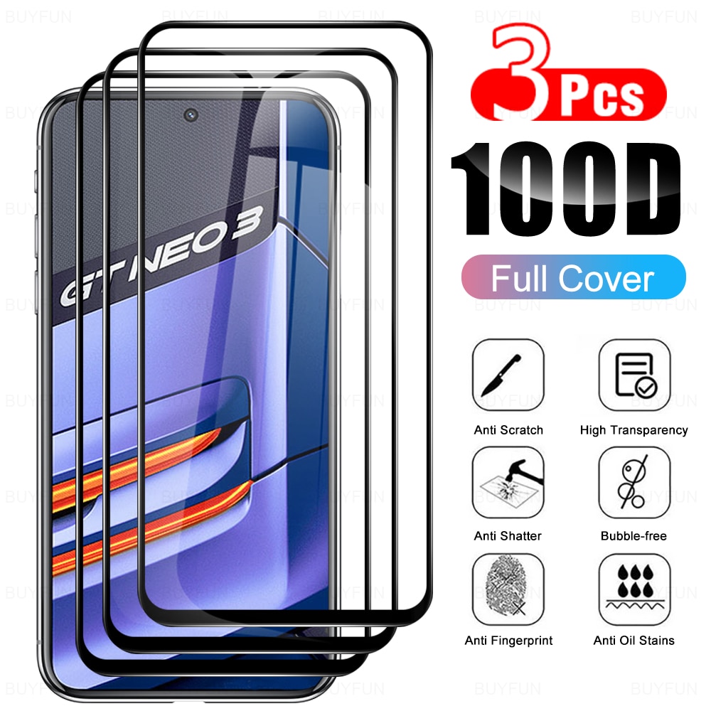 3pcs 100D Full Cover Tempered Glass for Oppo Realme GT Neo3 Screen Protector For Oppo Realme GT Neo2 5G master Protective Glass