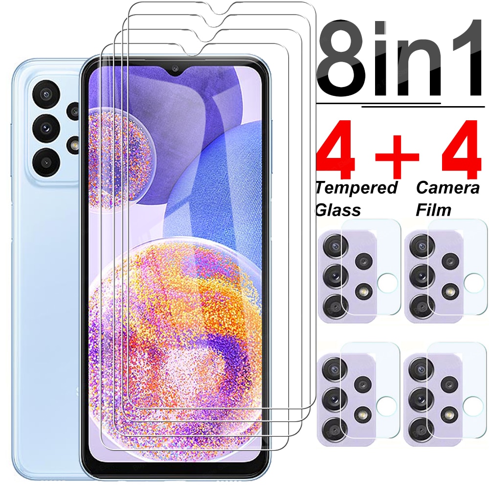 8 in 1 Tempered Glass For Samsung A23 A33 A53 A73 5G Screen Protector Full Cover Camera Lens Film For Galaxy M23 M33 M53 Glass