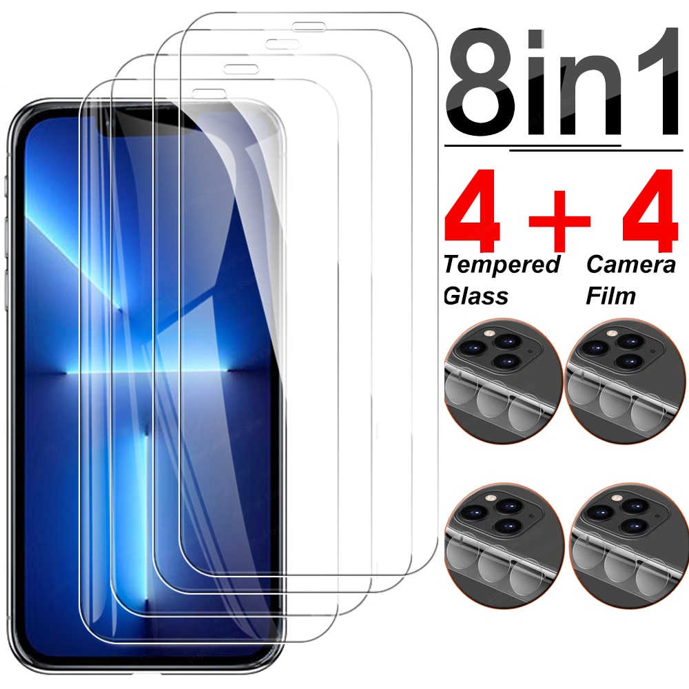 8 in 1 Tempered Glass For Apple iphone 13 12 11 pro max Screen Protector Full Cover Lens Film For iphone 13 12 mini xs xr Glass