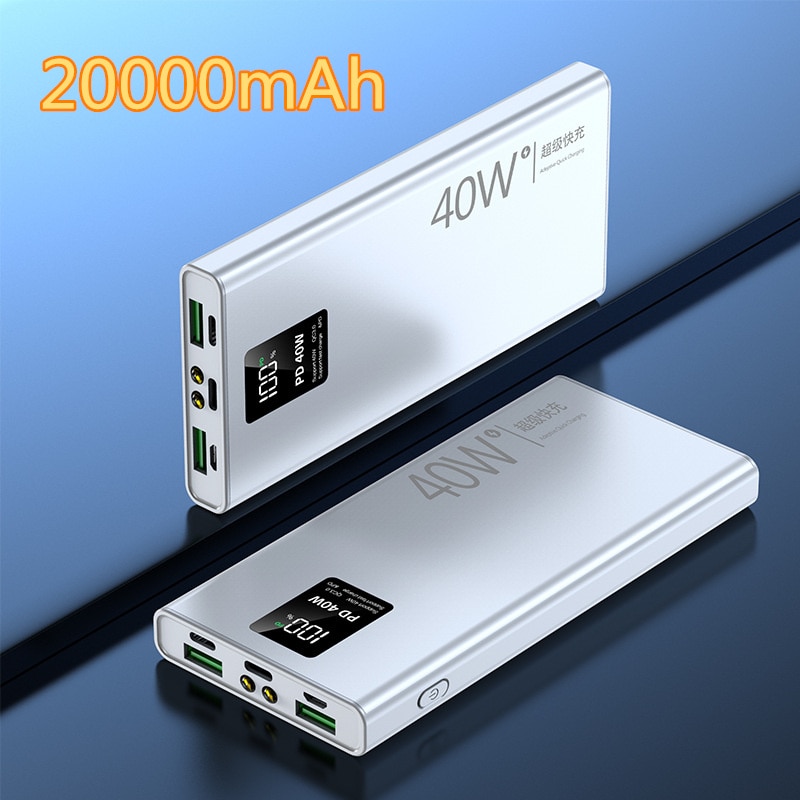 10000/20000mAh 40W Power Bank Super PD Fast Charging Portable Two-way External Battery Dual USB with LED Light Digital Display