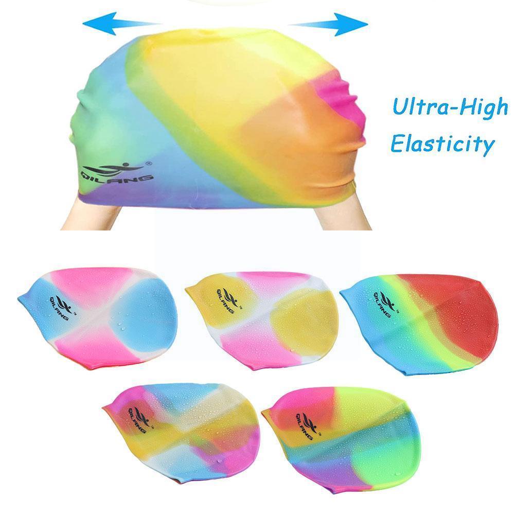 Kids Swimming Cap Silicone Colorful Children Comfortable Printing Swimming Waterproof High Accessories Ear Elast U5z5