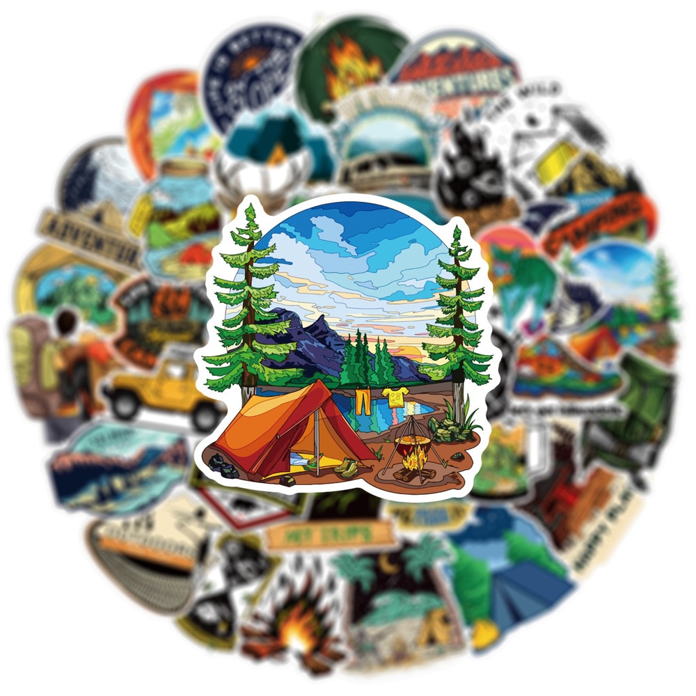10/50Pcs Forest Hiking Camping Stickers Outdoor Travel Beautiful Scenery Decal Sticker To DIY Water Bottle Phone Laptop